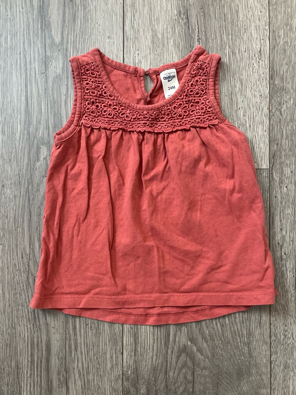 OshKosh B'gosh Toddler Dark Coral Crochet Yoke Tank Top Rust 24 Month Sleeveless